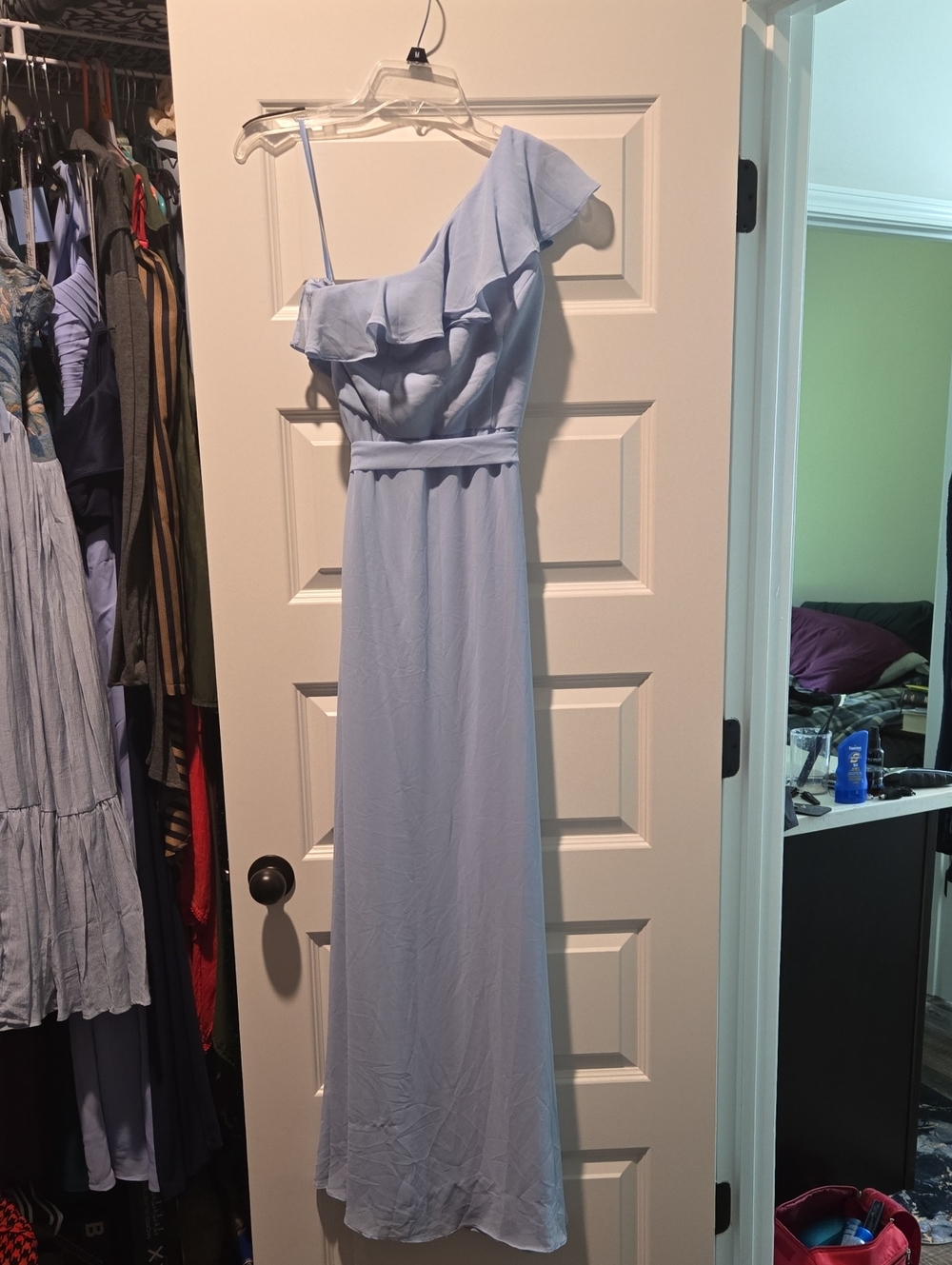 Ever Pretty One-Shoulder Ruffle Gown in Light Blue